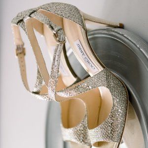Jimmy Choo Emily 85 Size  38 1/2 Champagne Glitter